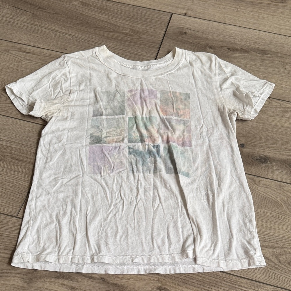 Billabong White Short Sleeve Tee with Faded Pastel Graphic